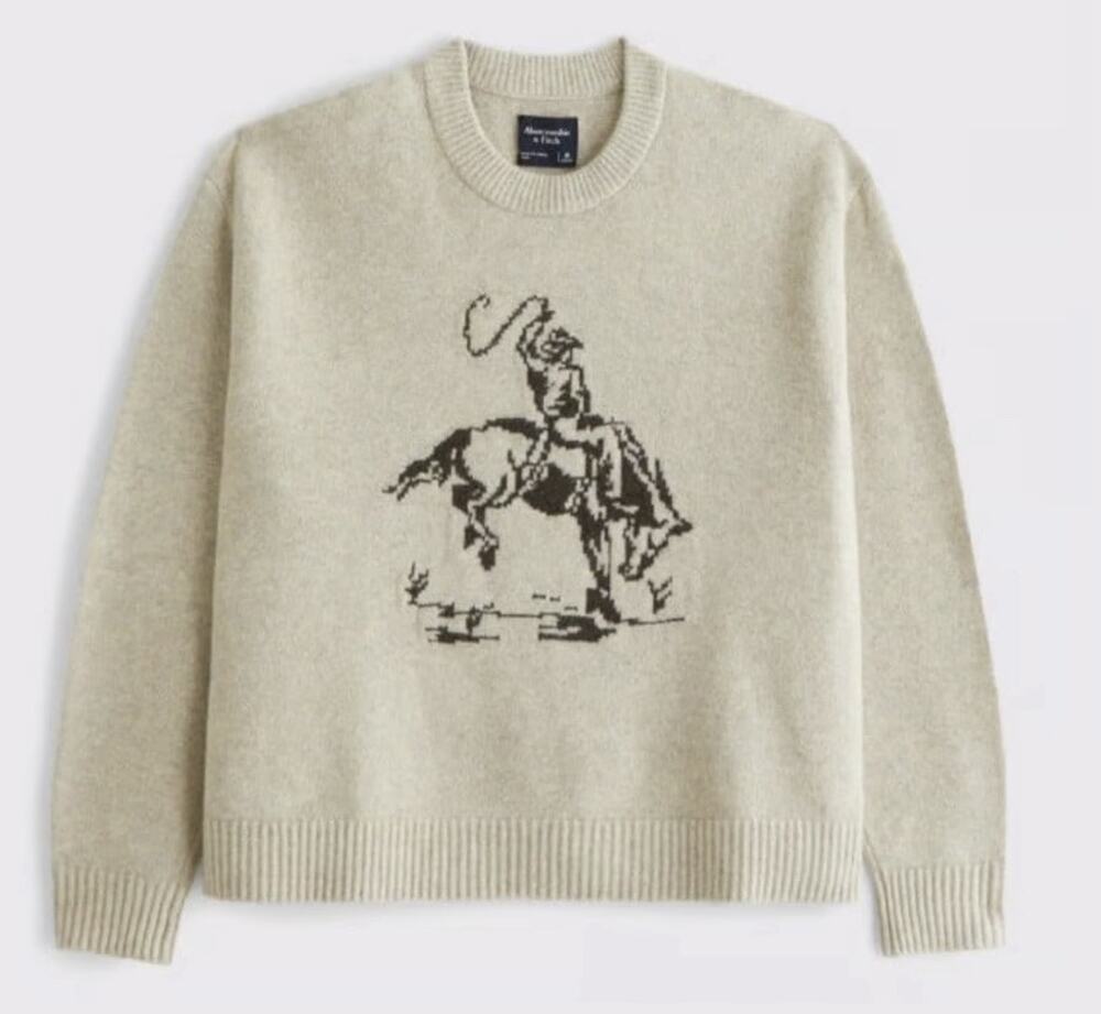 Viral /Abercrombie & Fitch Cowboy Sweater Oversized Western Crewneck Knit SZ L